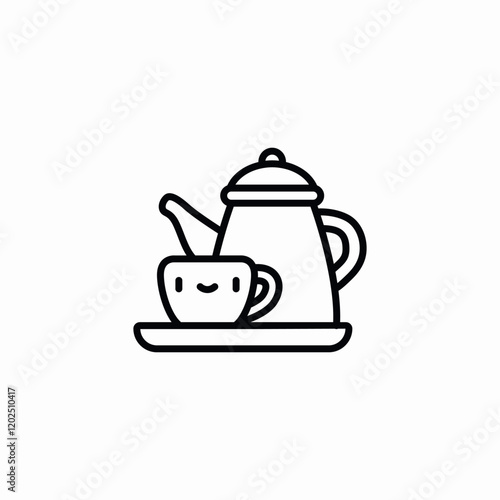 smiling tea set icon sign vector