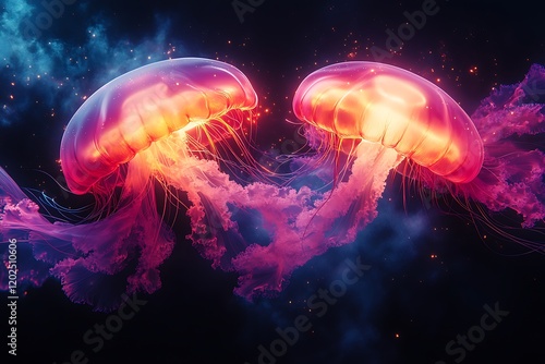 Wallpaper Mural Two luminous jellyfish gracefully dance in the deep ocean Torontodigital.ca