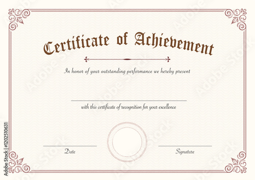 Retro certificate of achievement paper template with red border