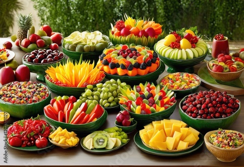 colorful culinary displays featuring assorted healthy temptations vibrant platters diverse dietary choices palate pleasing visual appeal, appetizer photo