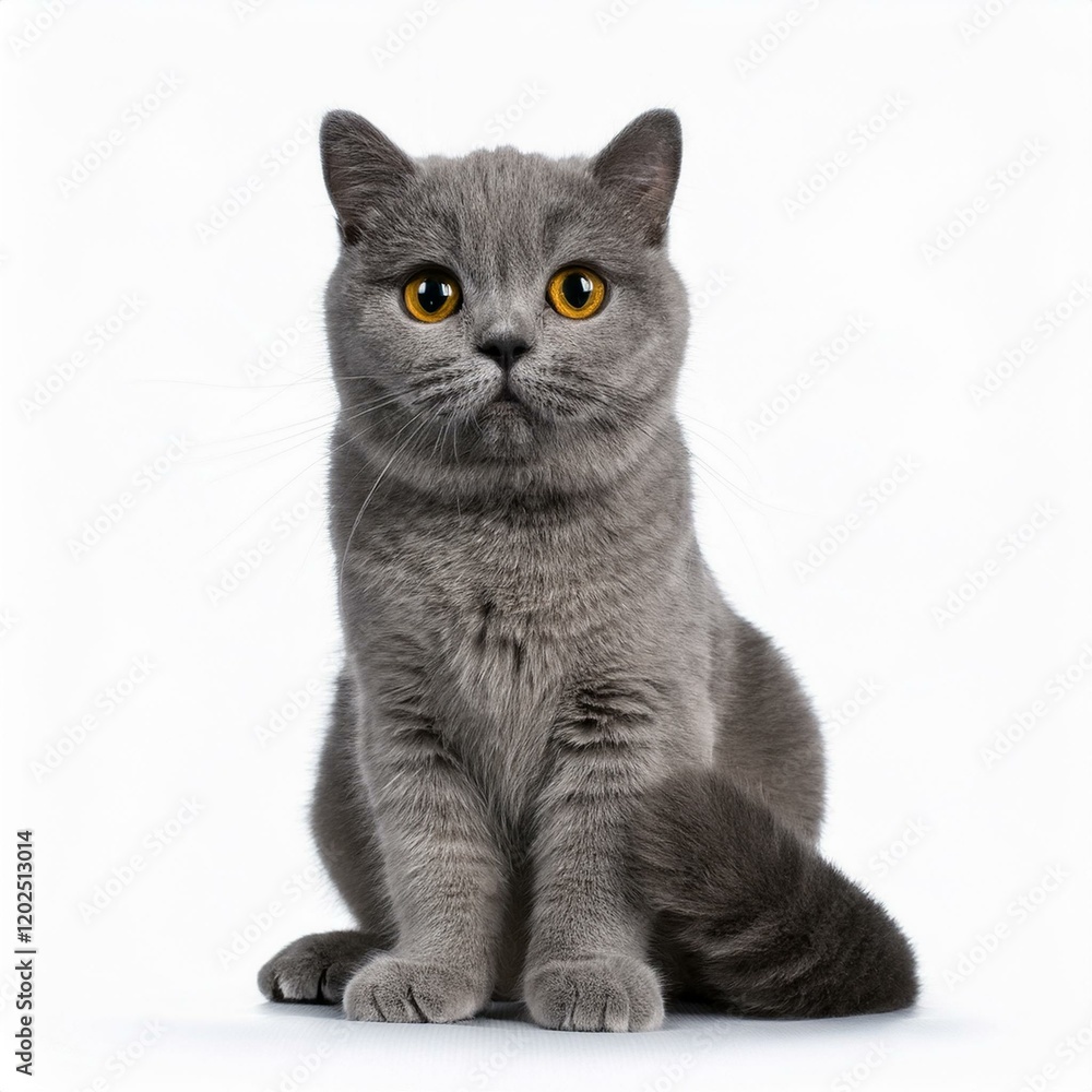 Obraz premium Gray british cat on the white isolated