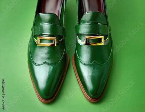 Elegant Green Shoes with Gold Buckles, St. Patrick’s Day photo