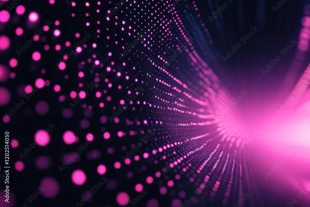 Naklejka premium Abstract pink and purple glowing particle tunnel.