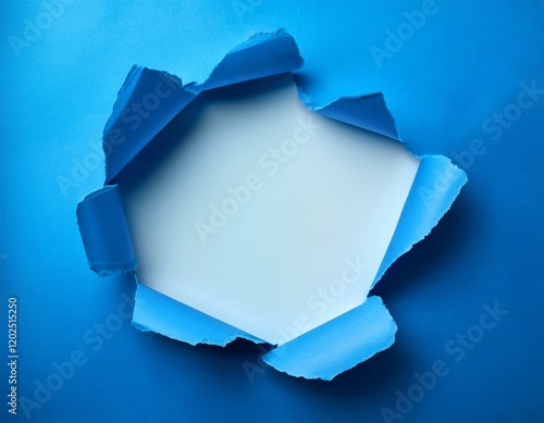 Blue torn sheet of paper with whole space for text