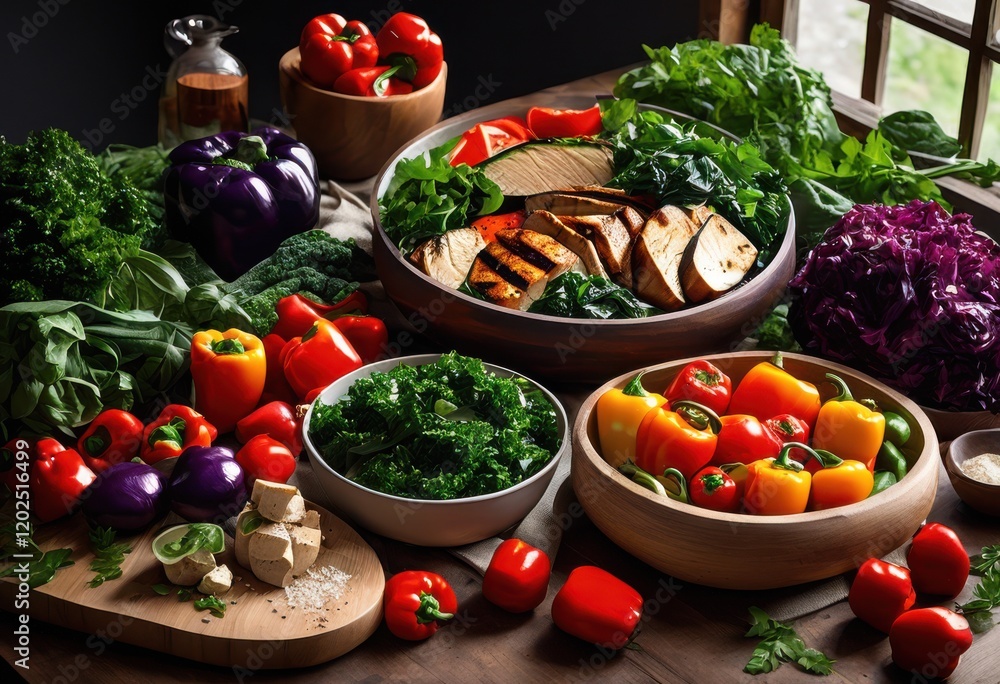 vibrant display assorted fresh ingredients meal prep including colorful lean flavorful herbs inspire culinary creations, avocados, squash, mushrooms vibrant display assorted fresh ingredients meal prep including colorful lean flavorful herbs inspire culinary creations, avocados, squash, mushrooms