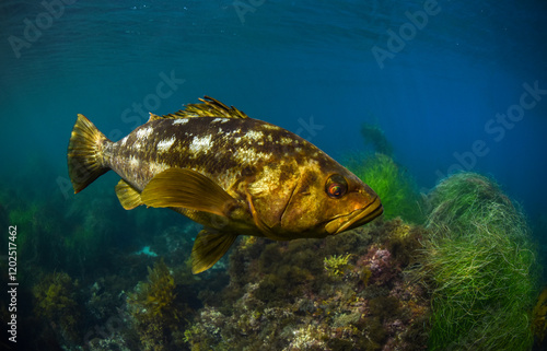 Calico bass swimming