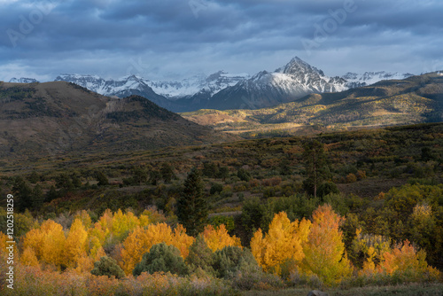 USA, Colorado, Uncompahgre National Forest. Rainstorm over San Juan Mountains...