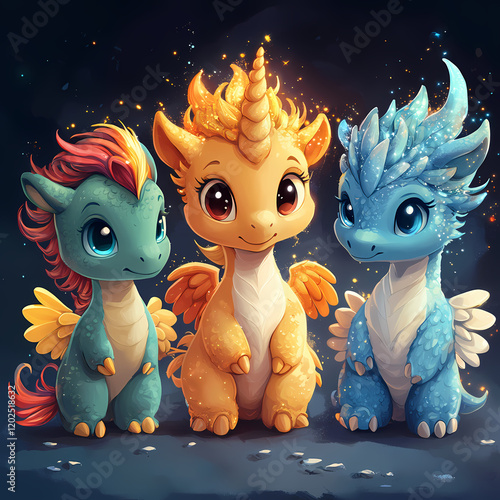 collection of mythical animals like a baby dragon photo