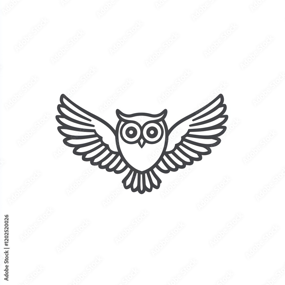 Owl in flight with spread wings, simplified drawing for branding, graphic design or icon Owl in flight with spread wings, simplified drawing for branding, graphic design or icon