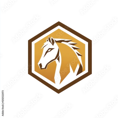 Horse head inside a brown hexagon, abstract design for branding or art photo