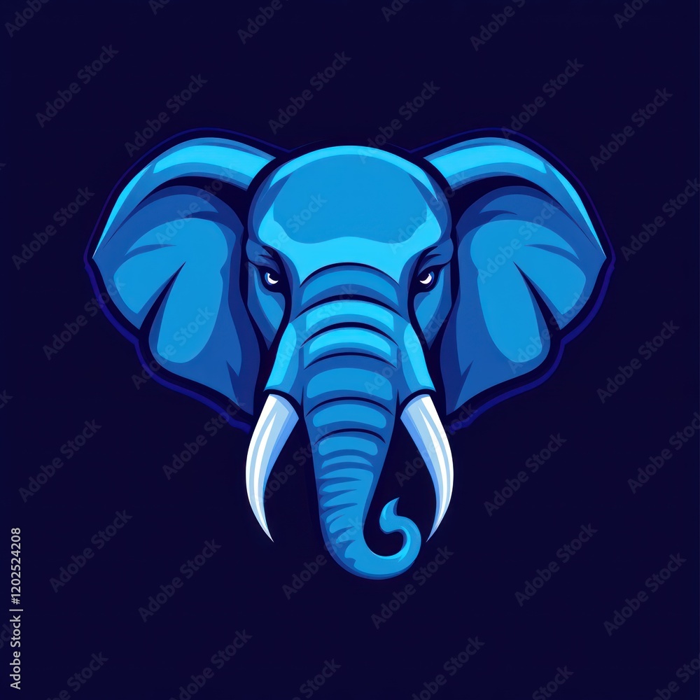 Blue elephant head, facing forward, with a plain dark background, for educational uses Blue elephant head, facing forward, with a plain dark background, for educational uses