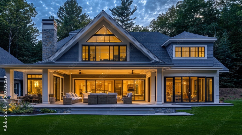 Obraz premium Home layout integrating outdoor living areas with patios and large sliding glass doors