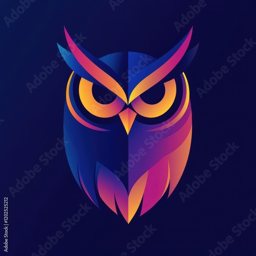 Gradient Owl Portrait, Night Background, Abstract Art, Logo Design photo