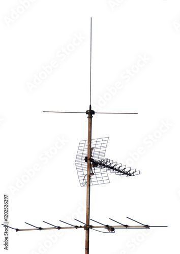 Old vintage tv antenna on transparent background to place on a roof