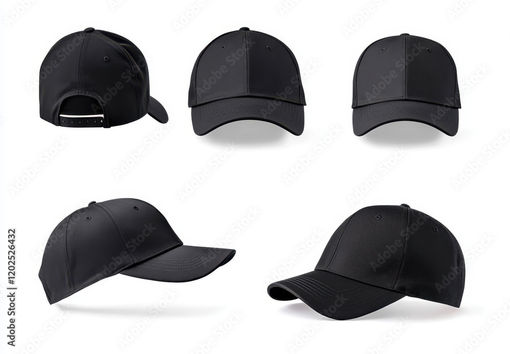 Black baseball cap in four different angles views. Mock up.
Black baseball cap in four different angles views. Mock up.