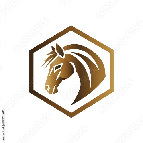 Brown horse head in brown hexagon frame for logo design or equestrian symbol use photo