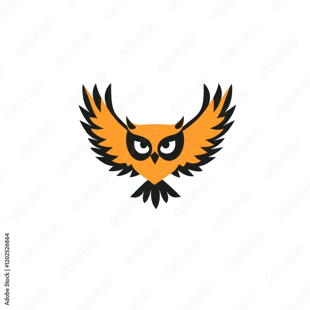 Orange owl, wings spread, flying, white background, mascot design Orange owl, wings spread, flying, white background, mascot design