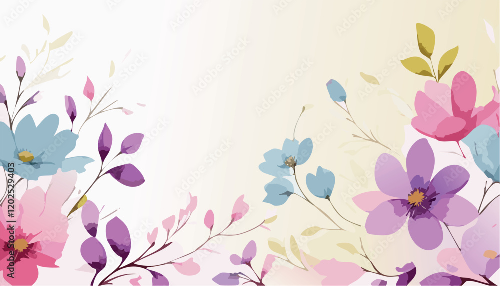 Obraz premium Abstract vector art floral background vector, wallpaper with watercolor, leaf framed, flower, vivid foliage, aquarelle frame.