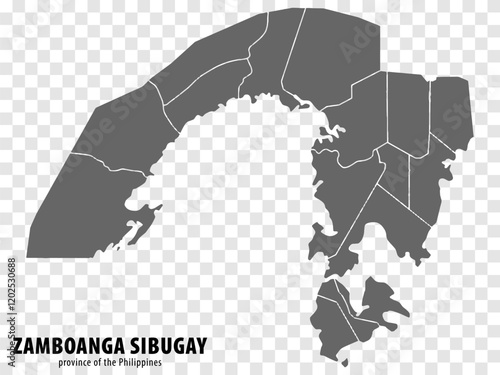 Blank map Zamboanga Sibugay of Philippines. High quality map Province of Zamboanga Sibugay with districts on transparent background for your web site design, logo, app, UI.  Philippines.  EPS10. photo