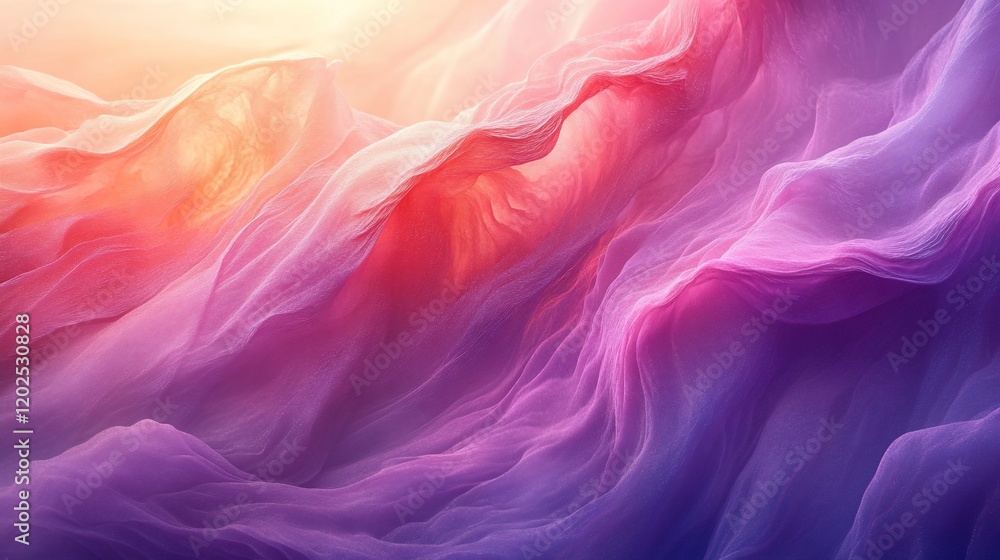 Fototapeta premium Colorful fabric swirls, sunset backdrop, abstract art, design element