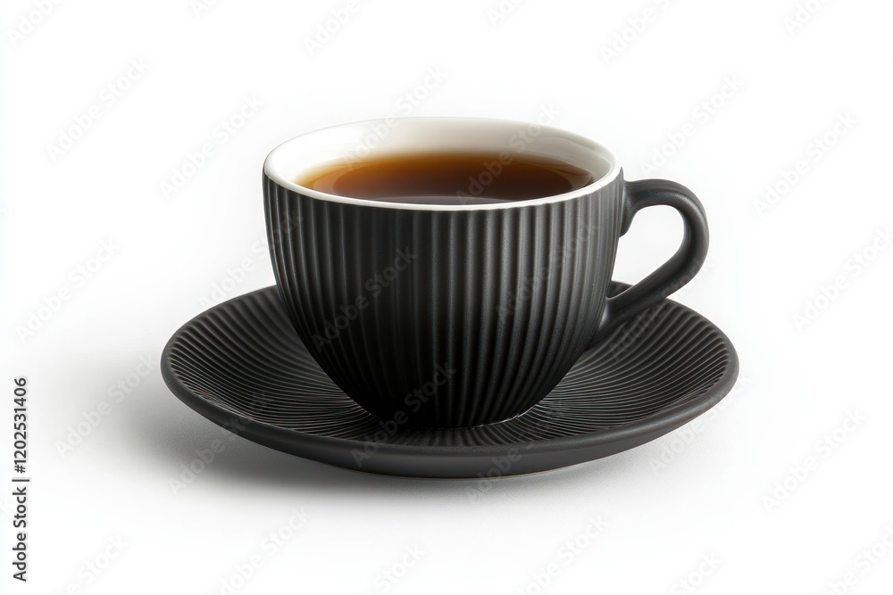 Obraz premium Black teacup, saucer, studio, beverage, white background, drink