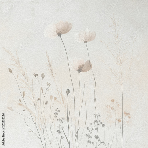 Delicate watercolor botanical digital paper floral background 