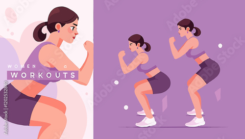 Squat Pulses exercise, Woman workout fitness, aerobic and exercises.