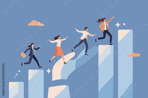 Growth assistance, support or help to success, growing business, career path or leadership helping employee achievement, manager support concept, businessman hand help people climb growth graph.