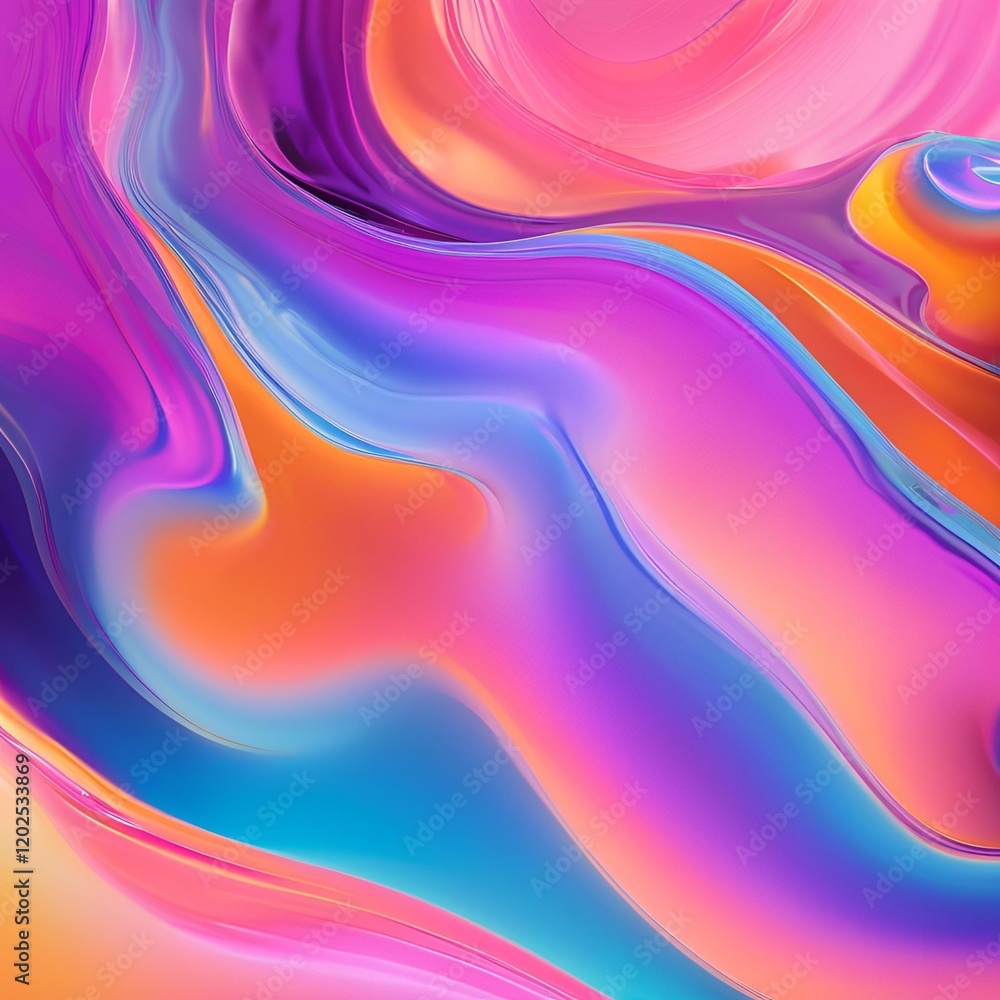 Fototapeta premium Liquid shapes abstract holographic 3D wavy background 