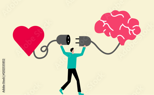 Heart brain connect, emotional connection build up illustration
