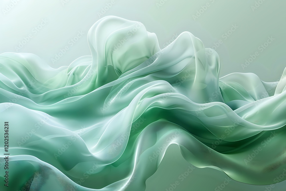 Obraz premium Elegant flowing mint green silk fabric creating soft waves and gentle folds, perfect for luxury fashion, wedding design, or abstract background compositions.