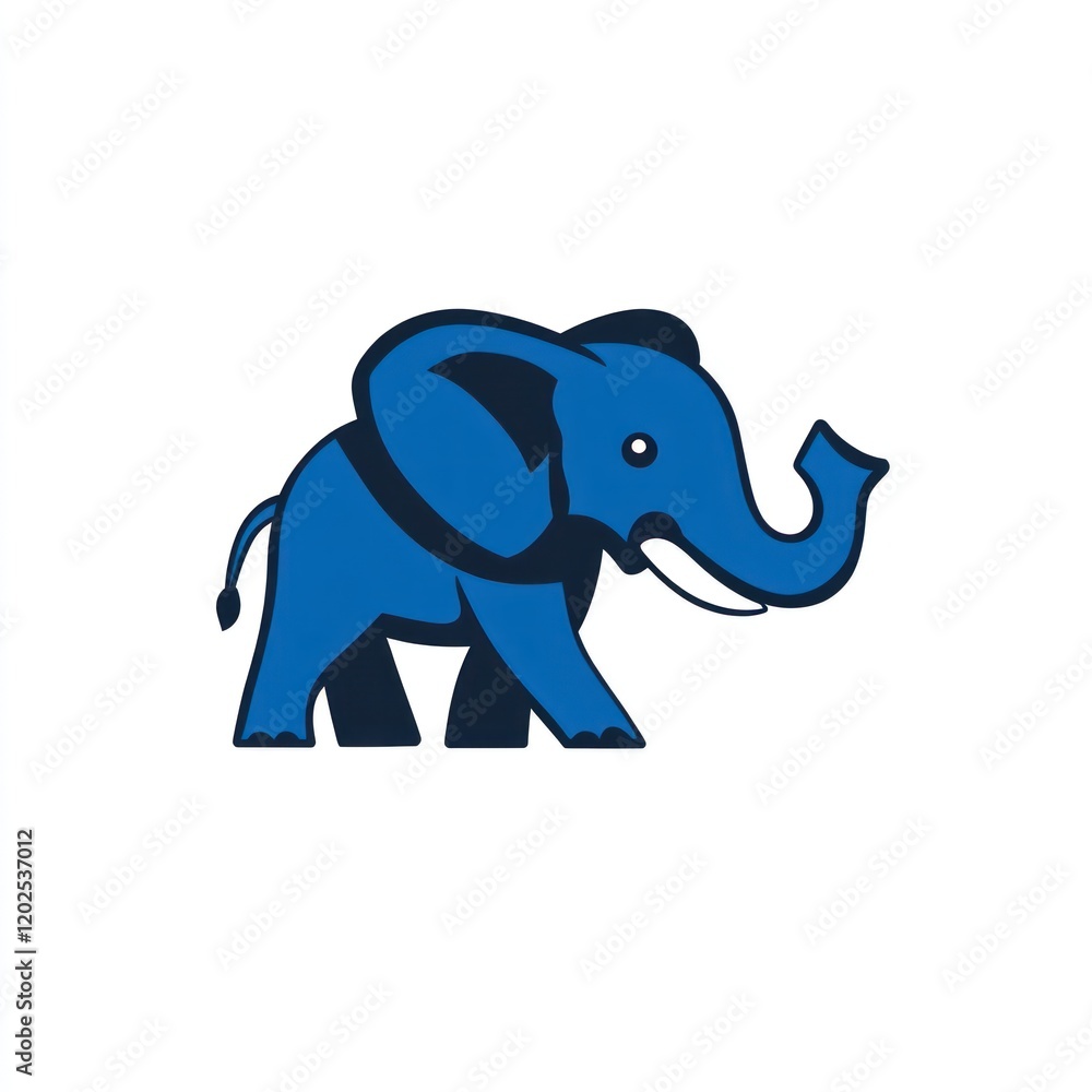 Blue elephant walking on a white background for use in graphics, logos, and icons Blue elephant walking on a white background for use in graphics, logos, and icons