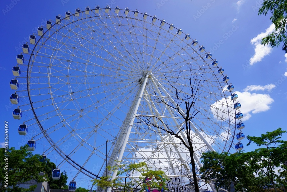 Fototapeta premium Nadir shot of the giant Ferris wheel in Rio de Janeiro. the largest Ferris wheel in Latin America.