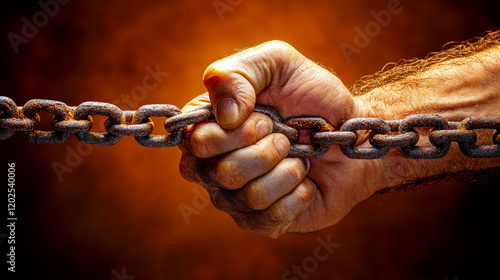 A powerful image symbolizing the end of slavery featuring a clenched fist breaking a chain with disconnected links representing freedom modern blurred background with an empty caption space on the sid photo