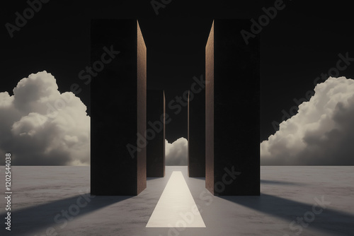 Minimalist Architecture with Clouds and a Path