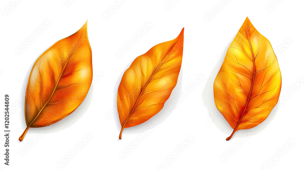 Set of Vibrant Orange Leaves With Shadow Effects Generative AI Set of Vibrant Orange Leaves With Shadow Effects Generative AI