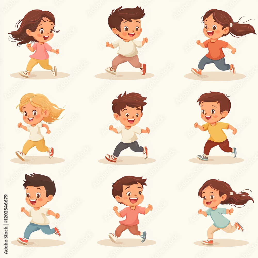 Joyful Children Running in Various Playful Expressions Across a Bright Background Showcasing Carefree Childhood Moments Joyful Children Running in Various Playful Expressions Across a Bright Background Showcasing Carefree Childhood Moments