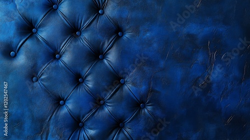 Close-up of blue leather tufted upholstery with a textured background creating a luxurious feel photo