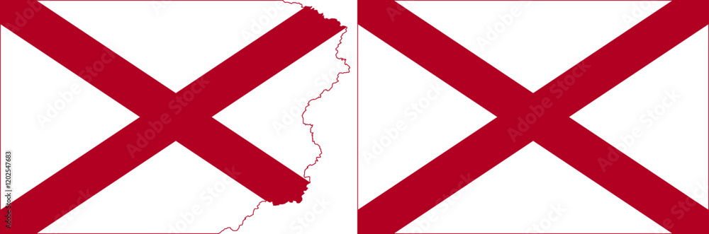 Obraz premium Alabama flags vector. Standard flag and with torn edges