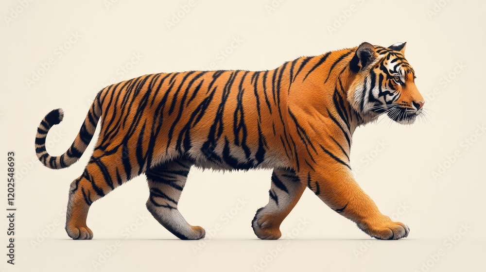 Obraz premium Walking tiger, studio, neutral background, wildlife illustration