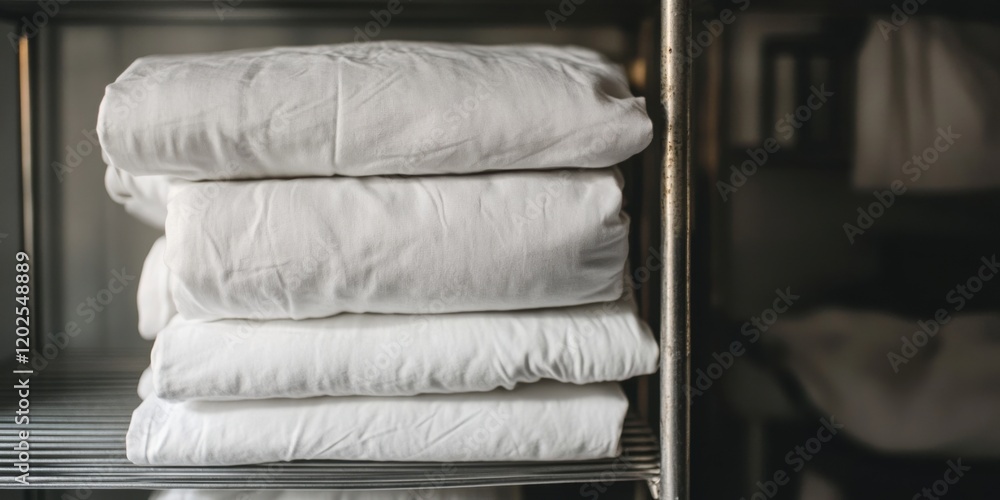 A beautiful stack of white bedding in a minimalist setting that exudes elegance and comfort A beautiful stack of white bedding in a minimalist setting that exudes elegance and comfort