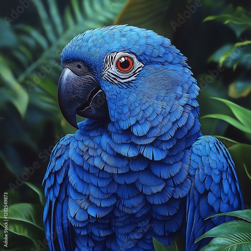 artistic digital interpretation of the spix's macaw, featuring sleek lines, geometric patterns, and dynamic motion, blending innovative shapes with a clean, vibrant backdrop
 photo