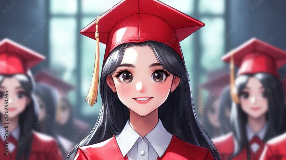 Φωτογραφία Celebrate graduation with this stunning anime girl character, set against a clean and vibrant background for a perfect display