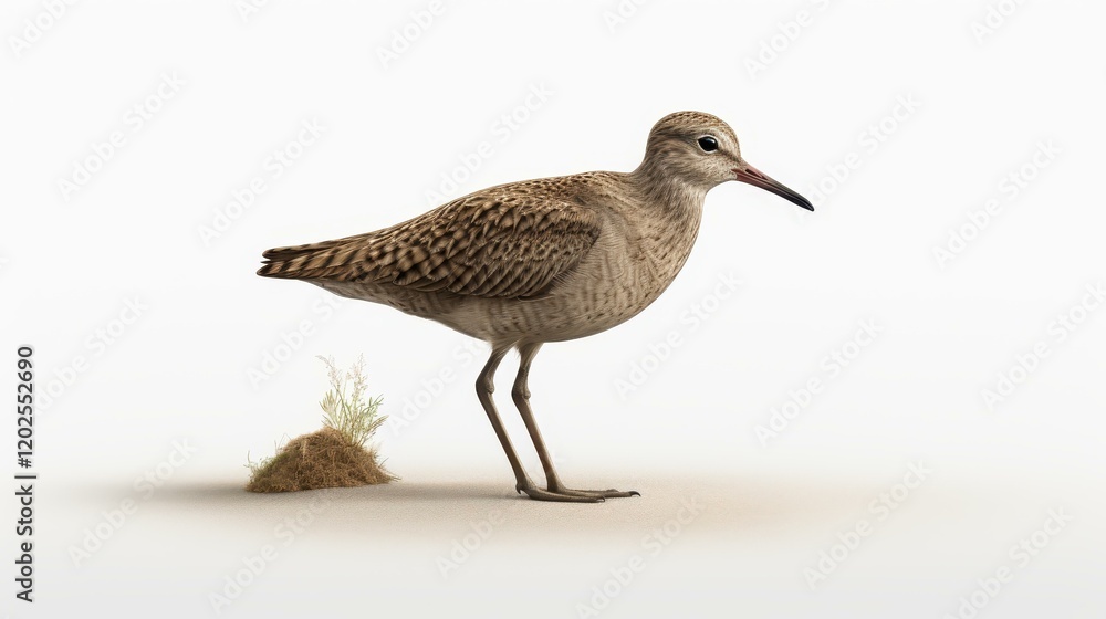 Graceful sandpiper bird standing alone, showcasing its elegant form against a pure white background. Graceful sandpiper bird standing alone, showcasing its elegant form against a pure white background.