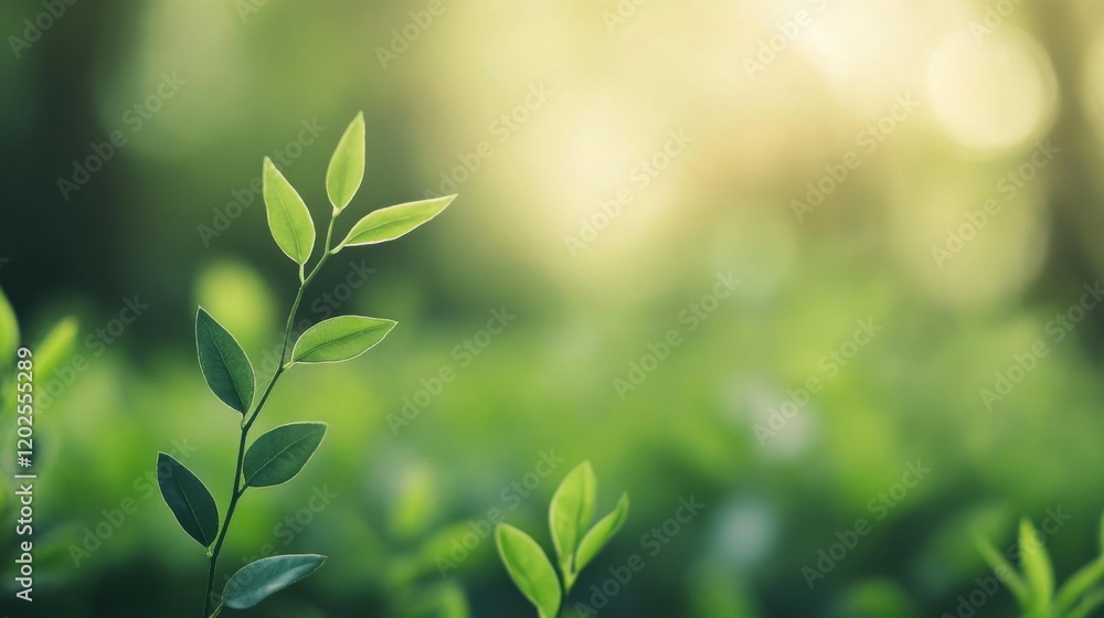 Obraz premium Lush green leaves in sunlight, nature background.