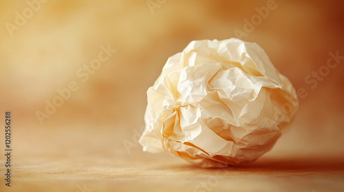 A crumpled ball of paper slowly unraveling into a perfect square, symbolizing transformation and order emerging from chaos, with an empty blurred space for a caption, representing potential and clarit