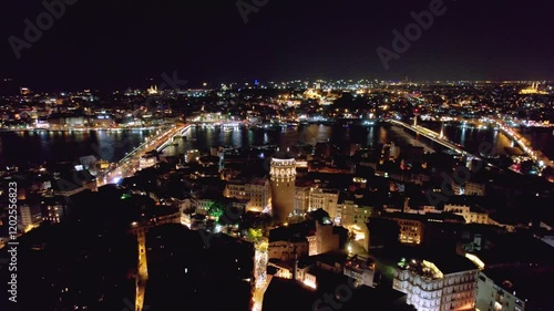 Wallpaper Mural Galata Tower Night,A stunning night view of Istanbul highlights the historic peninsula, Eminönü, Karaköy, Haliç and Galata Bridges over the Golden Horn,Tower adding charm to the skyline. Torontodigital.ca