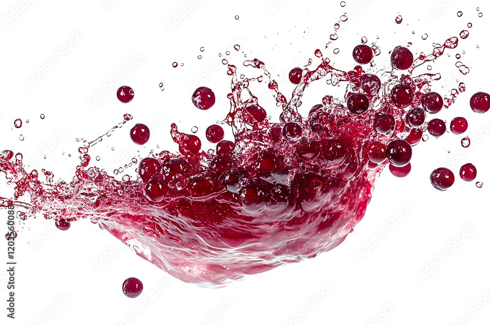 Vibrant and energetic splash of a red liquid similar to red berry jam, juice or punch isolated on a white background Vibrant and energetic splash of a red liquid similar to red berry jam, juice or punch isolated on a white background