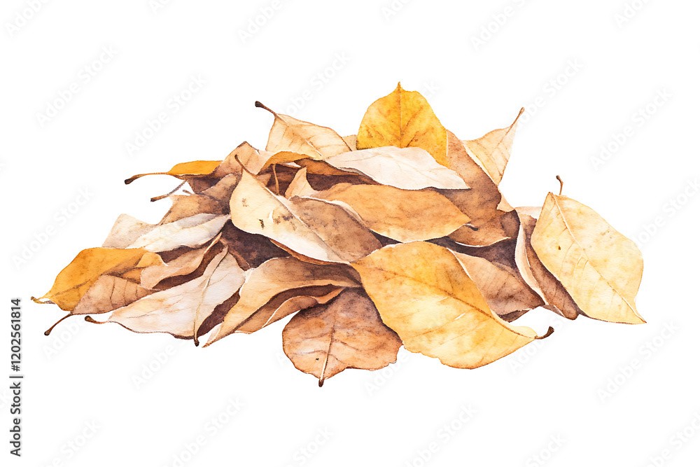 Watercolor pile of dry leaves isolated on a white background Watercolor pile of dry leaves isolated on a white background