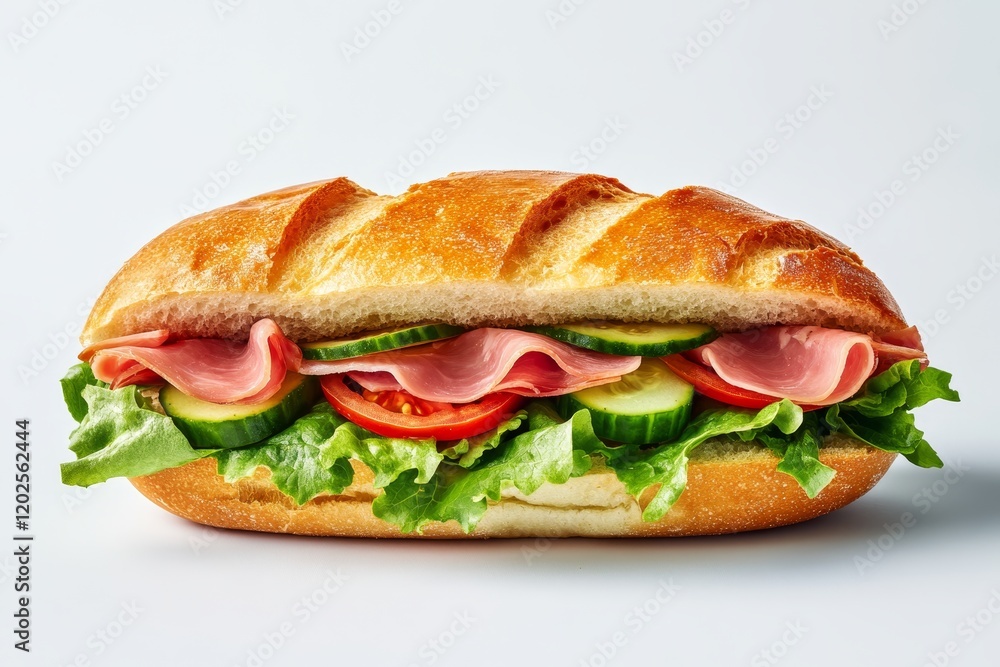 Ultra realistic close up of a freshly made sandwich on white background with vibrant colors Ultra realistic close up of a freshly made sandwich on white background with vibrant colors